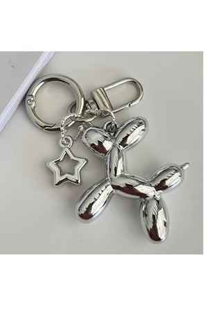 Balon Köpek Gümüş Anahtarlık, Çanta Süsü , Çanta Aksesuarı, Araba Süsü