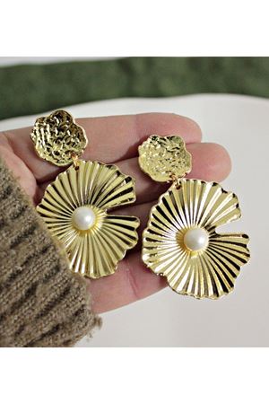 Gold İncili Büyük Sallantılı Şık Kadın Küpe