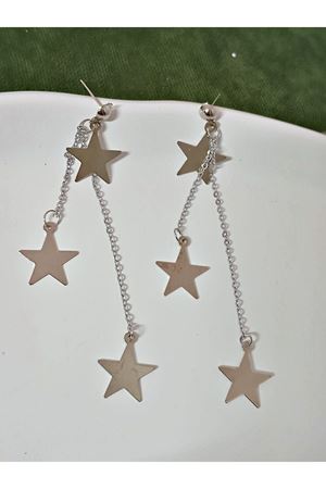 Gümüş Yıldız Sallantılı Uzun Şık Küpe