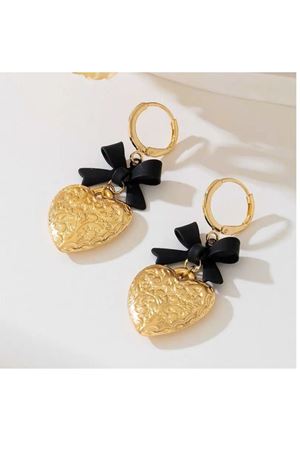 Gold Kalpli Siyah Kurdele Şık Kadın Küpe, Uzunluk:3,5cm