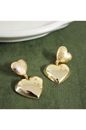 Gold Çift Kalp Sallantılı Şık Kadın Küpe