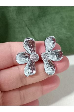 Gümüş Yarım Papatya Daisy Kadın Küpe