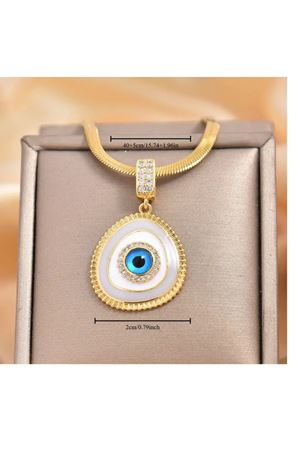 Çelik Nazar Boncuğu Gold Kadın Kolye, 40+5cm