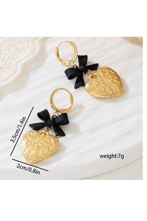 Gold Kalpli Siyah Kurdele Şık Kadın Küpe, Uzunluk:3,5cm