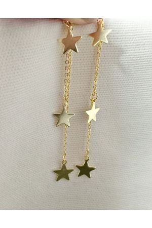 Gold Yıldız Sallantılı Uzun Şık Küpe