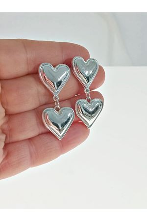 Gümüş Çift Kalp Sallantılı Şık Kadın Küpe