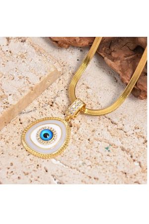 Çelik Nazar Boncuğu Gold Kadın Kolye, 40+5cm