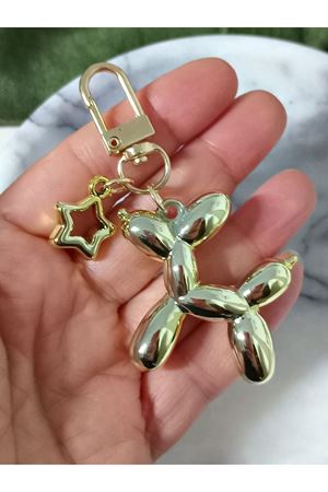 Balon Köpek Gold Anahtarlık, Çanta Süsü , Çanta Aksesuarı, Araba Süsü