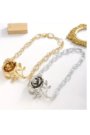 Gold Gül Model Şık Kadın Kolye, 44+7cm