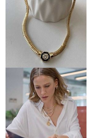 316 L Çelik Gold Taşlı Serenay Kolye