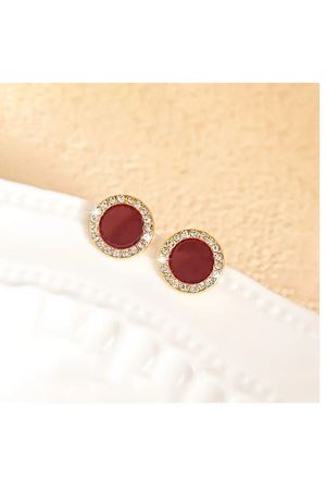 Bordo Yuvarlak 925 Gümüş Çivili Kadın Küpe, Çap:1,1cm