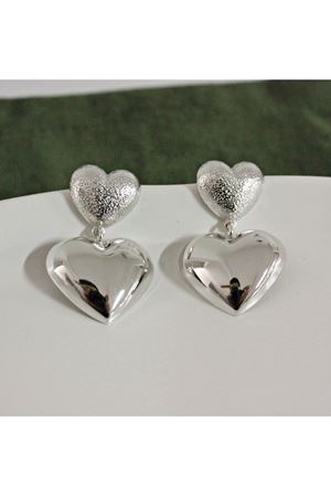 Gümüş Çift Kalp Sallantılı Şık Kadın Küpe