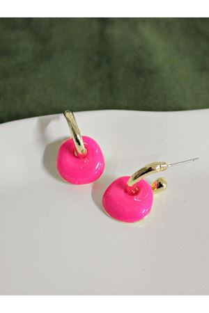 Fuşya Mineli Halka Kadın Küpe