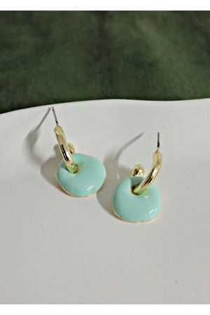 Mint Yeşili  Mineli Halka Kadın Küpe