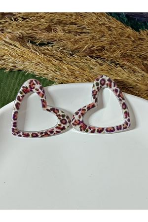 Büyük Kalp Leopar Şık Kadın Küpe