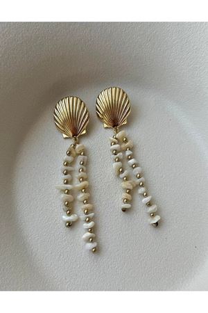 İstridye Midye Krem Taş Sallantılı  Kadın Küpe