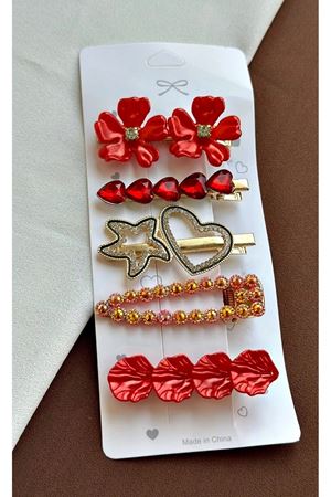 5 Parça Kırmızı Kenar Toka Seti