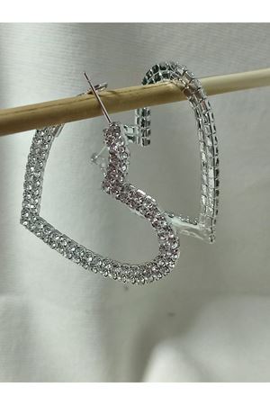 Gümüş Kristal Taşlı Büyük Kalp Kadın Abiye Küpe,suyolu