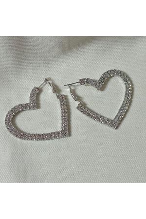 Gümüş Kristal Taşlı Büyük Kalp Kadın Abiye Küpe,suyolu