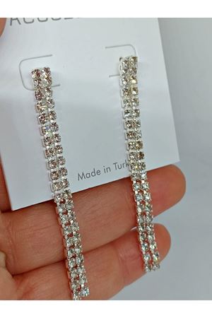 Gümüş (2 SIRA) Su Yolu Işıltılı Sallantılı Kadın Küpe, 2 Şeritli