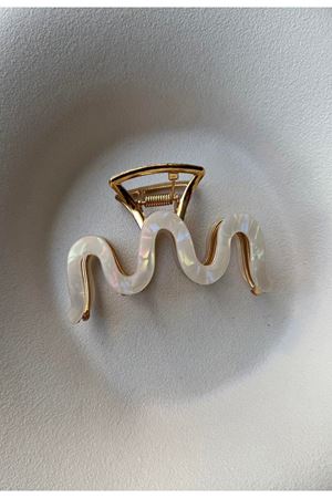 Krem Kemik Zikzak Tasarım Şık Abiye Günlük Mandal Toka