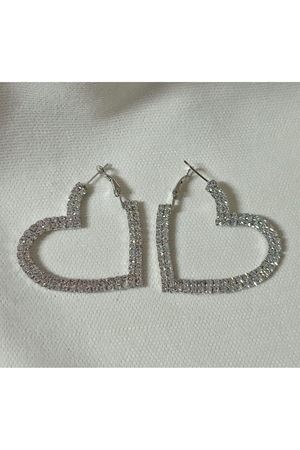 Gümüş Kristal Taşlı Büyük Kalp Kadın Abiye Küpe,suyolu