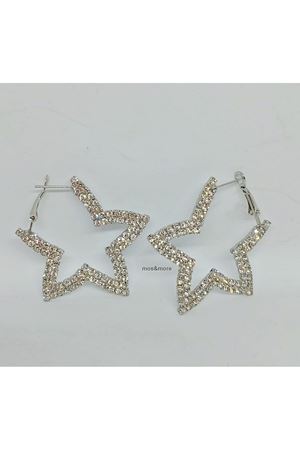 Gümüş Kristal Taşlı Büyük Yıldız Kadın Abiye Küpe,suyolu