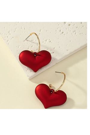 Kırmızı Kalp Halka Şık Kadın Küpe