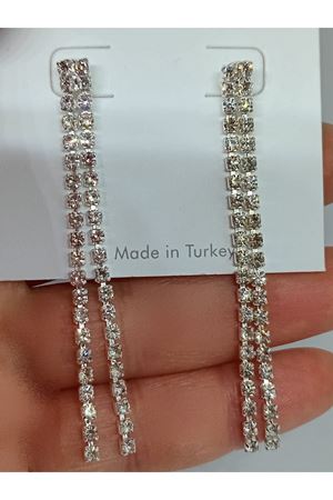 Gümüş (2 SIRA) Su Yolu Işıltılı Sallantılı Kadın Küpe, 2 Şeritli