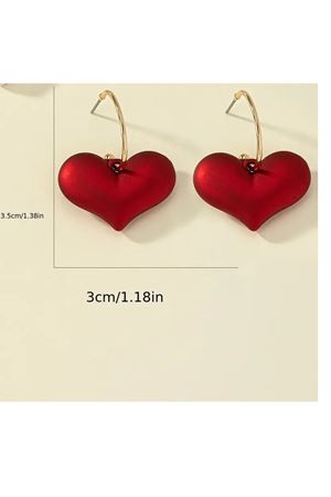 Kırmızı Kalp Halka Şık Kadın Küpe