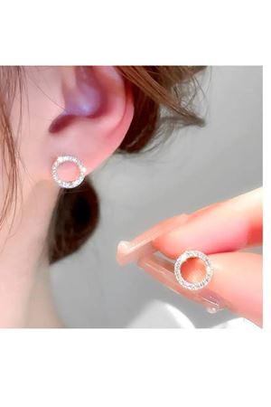 Kristal Taşlı Halka Kadın Abiye Küpe Çap.1,5cm