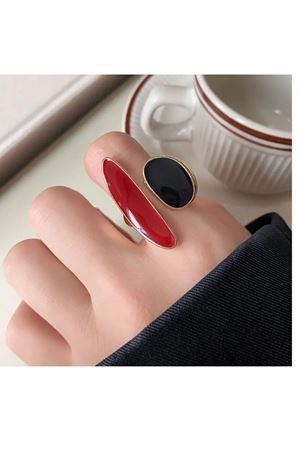 Ayarlanabilir Kırmızı Siyah Vintage Açık Yüzük