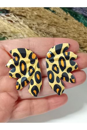 Kanat Leopar Plaka Şık Kadın Küpe