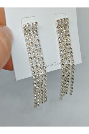 Gümüş Taşlı Su Yolu Sallantılı Kadın Küpe, 4 Şeritli