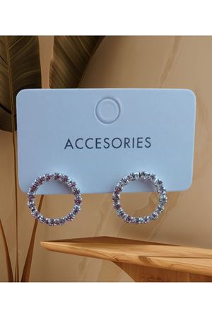 Kristal Taşlı Halka Kadın Abiye Küpe Çap.1,5cm