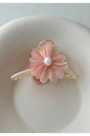 Pembe İncili Çiçek Tasarım Abiye Günlük  Mandal Toka