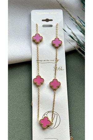 316 L Çelik Van Cleef Pembe Kolye
