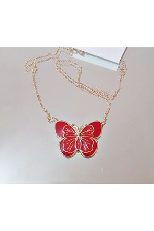 Altın Kaplama Kırmızı Kelebek Kolye