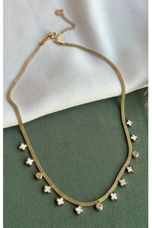 Çelik Gold Beyaz Yonca Kolye