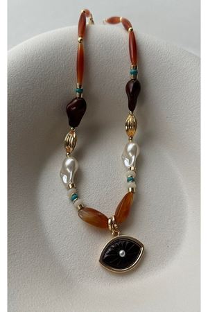 Göz Uçlu Turuncu Boncuk Şık Kadın Kolye