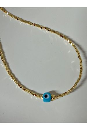 Mavi Nazar Uçlu Dorika Şık Abiye Günlük Gold Kadın Kolye