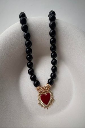 Bordo boncuklu Kalp Uçlu Kadın Kolye