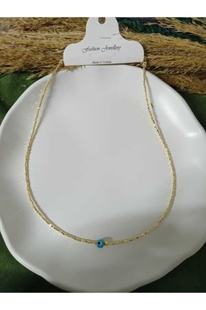Mavi Nazar Uçlu Dorika Şık Abiye Günlük Gold Kadın Kolye