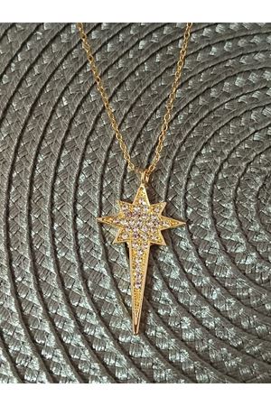 Çelik Kutup Yıldızı Zirkon Taşlı Kadın Kolye