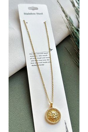 316 L Çelik zirkon Taşlı Güneş Kadın Kolye