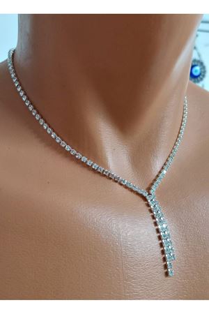Gümüş Zirkon Taşlı Su yolu Gerdanlık Kolye