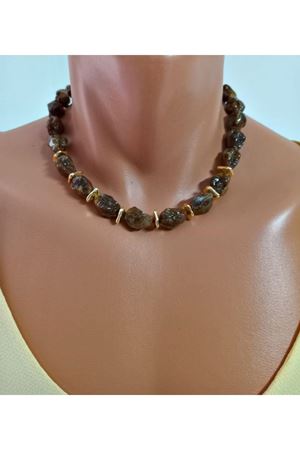 Kahverengi Boncuklu Şık Abiye Günlük Kadın Kolye