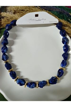 Lacivert Boncuklu Şık Abiye Günlük Kadın Kolye