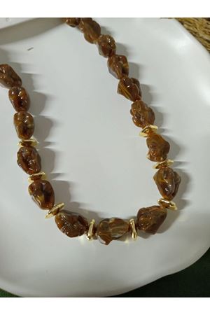 Kahverengi Boncuklu Şık Abiye Günlük Kadın Kolye