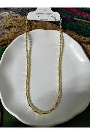 Mavi Nazar Uçlu Dorika Şık Abiye Günlük Gold Kadın Kolye